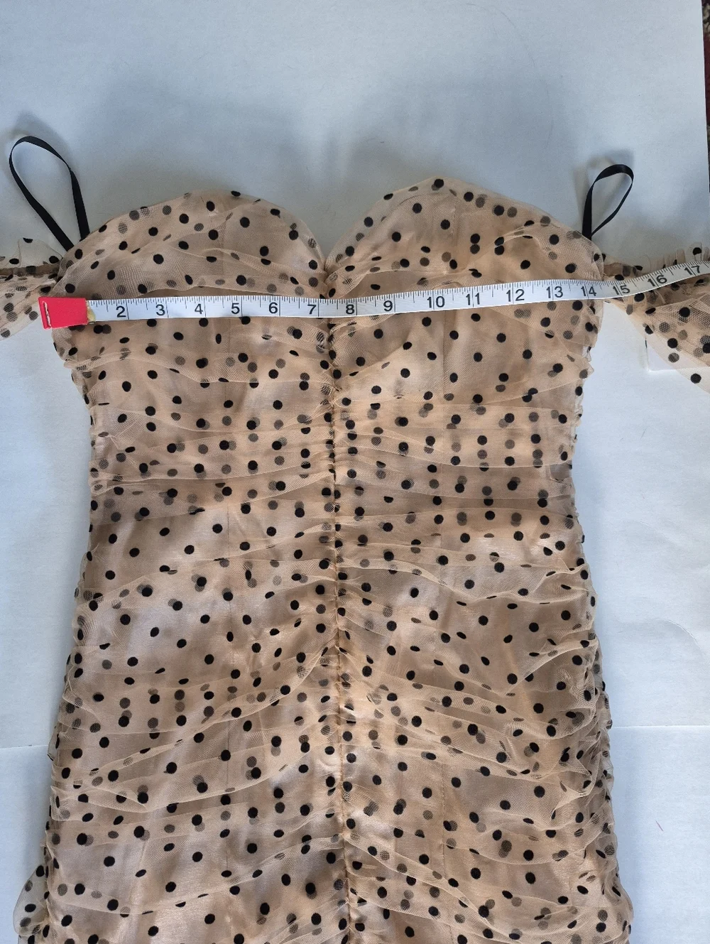 Majorelle Secrets Party Dress Black Polka Dot Nude Tulle Ruched Mini Size M NEW